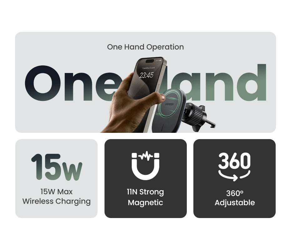 UGREEN CD345 Magnetic Car Wireless Charger - 15W / Black