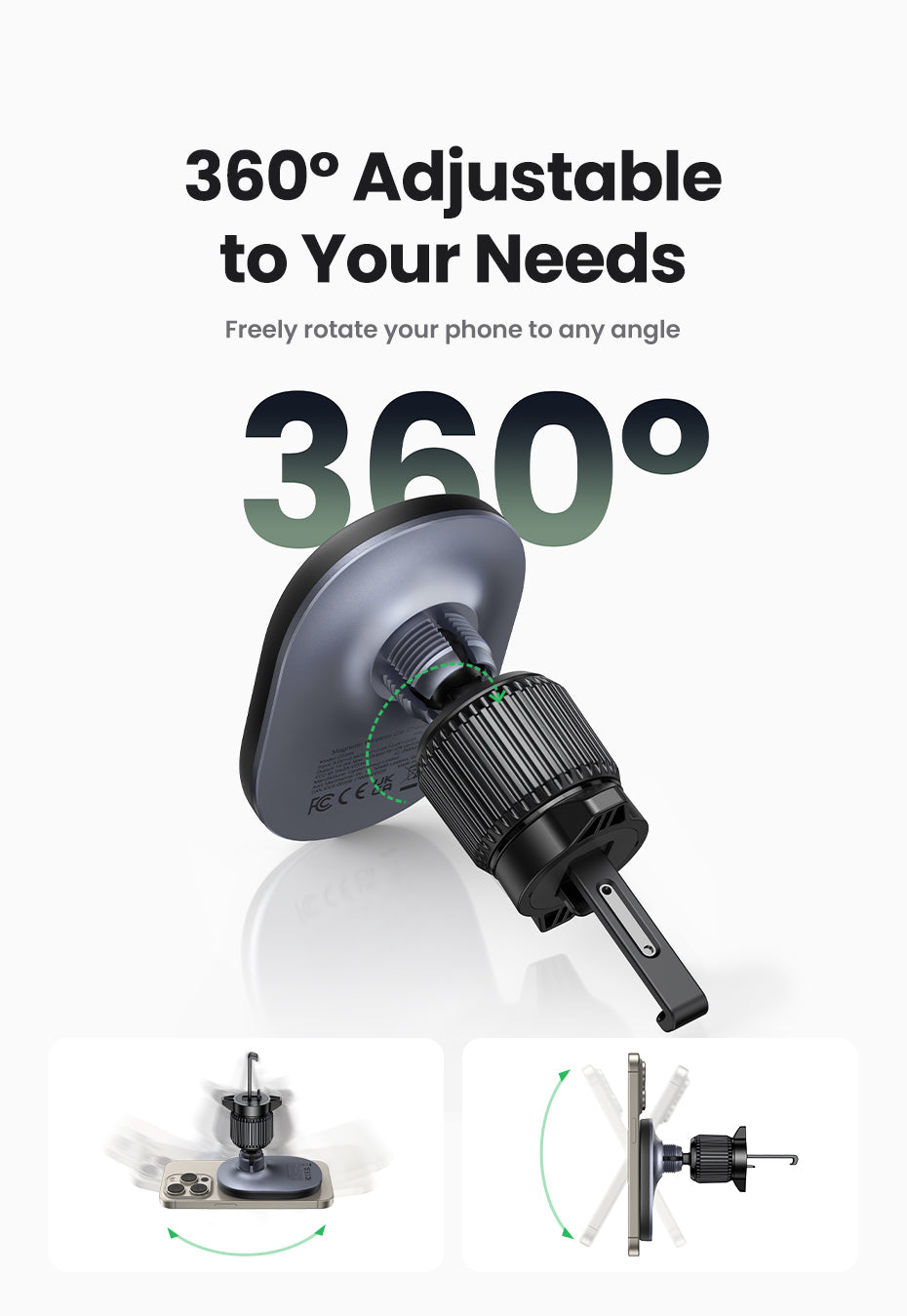 UGREEN CD345 Magnetic Car Wireless Charger - 15W / Black