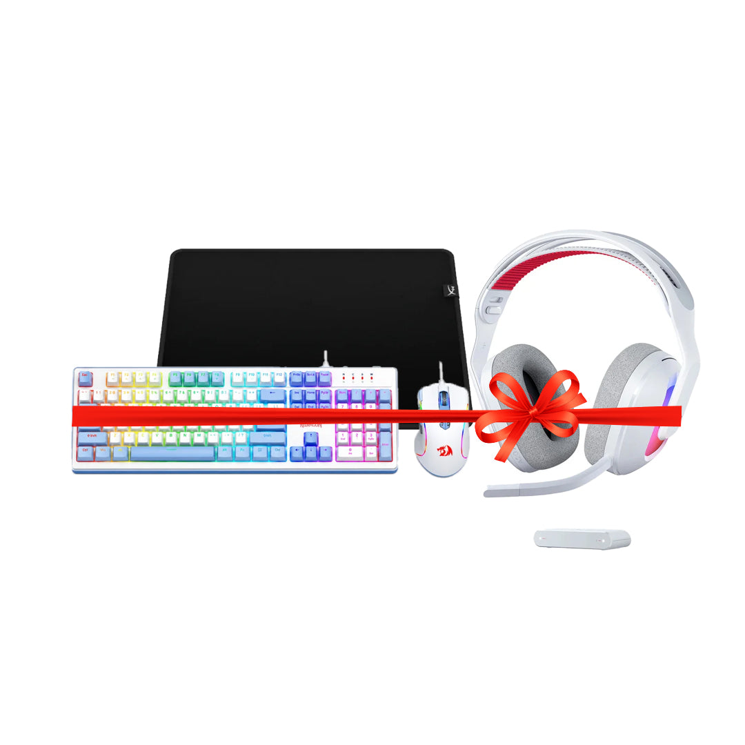 ASTRO A20 X LIGHTSPEED RGB Wireless Gaming Headset - Bluetooth / White + HyperX Pulsefire Mat Gaming Mouse Pad - Medium / Black + Redragon S139 The Perfect Gaming Combo (Mechanical Keyboard and Mouse Combo Set) - White/Blue - Bundle Offer