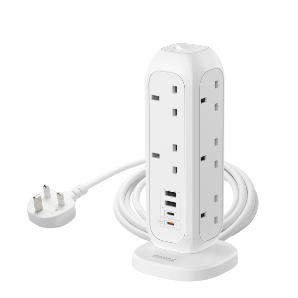 MOMAX OnePlug 11-Outlet Power Strip With USB - USB-A / USB-C / White