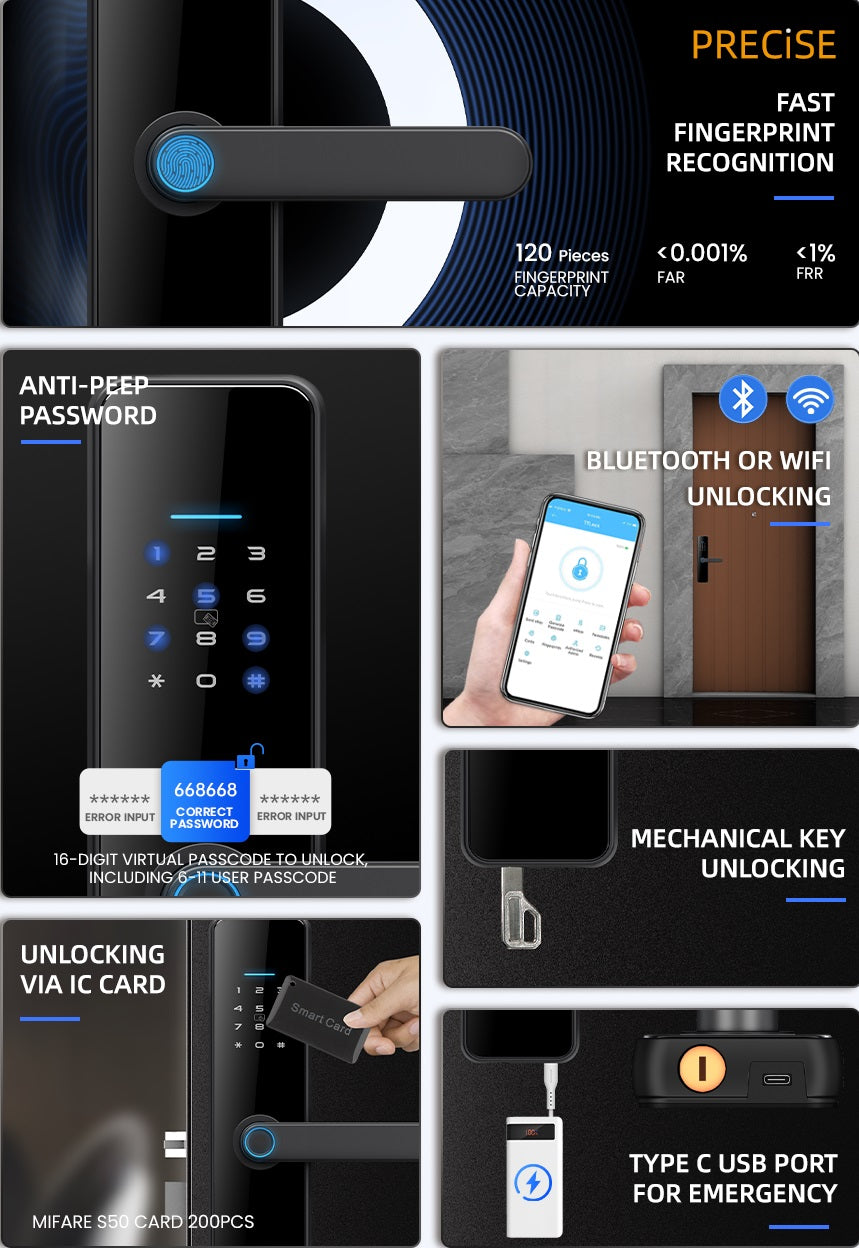 Gopeta High-Quality Smart TTlock for the wooden doors C91 Pro - Black