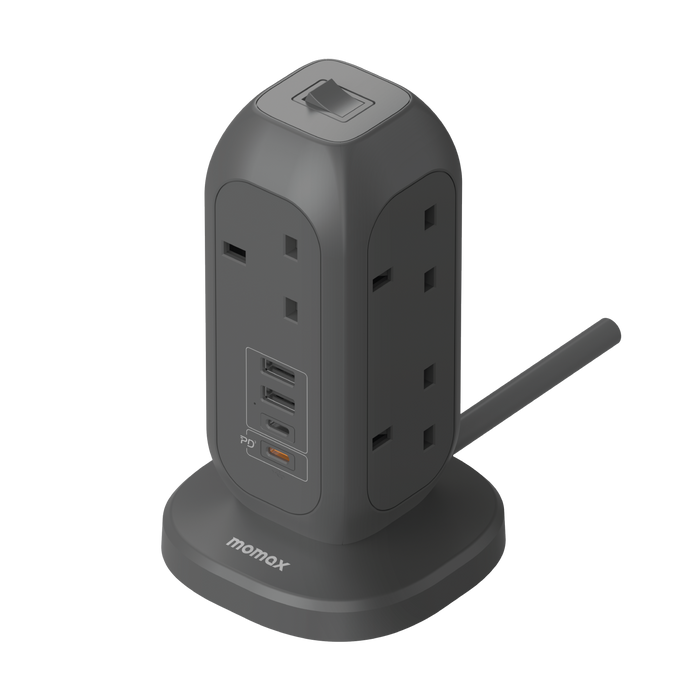 MOMAX OnePlug 7-Outlet Power Strip - USB-A / USB-C / Space Grey
