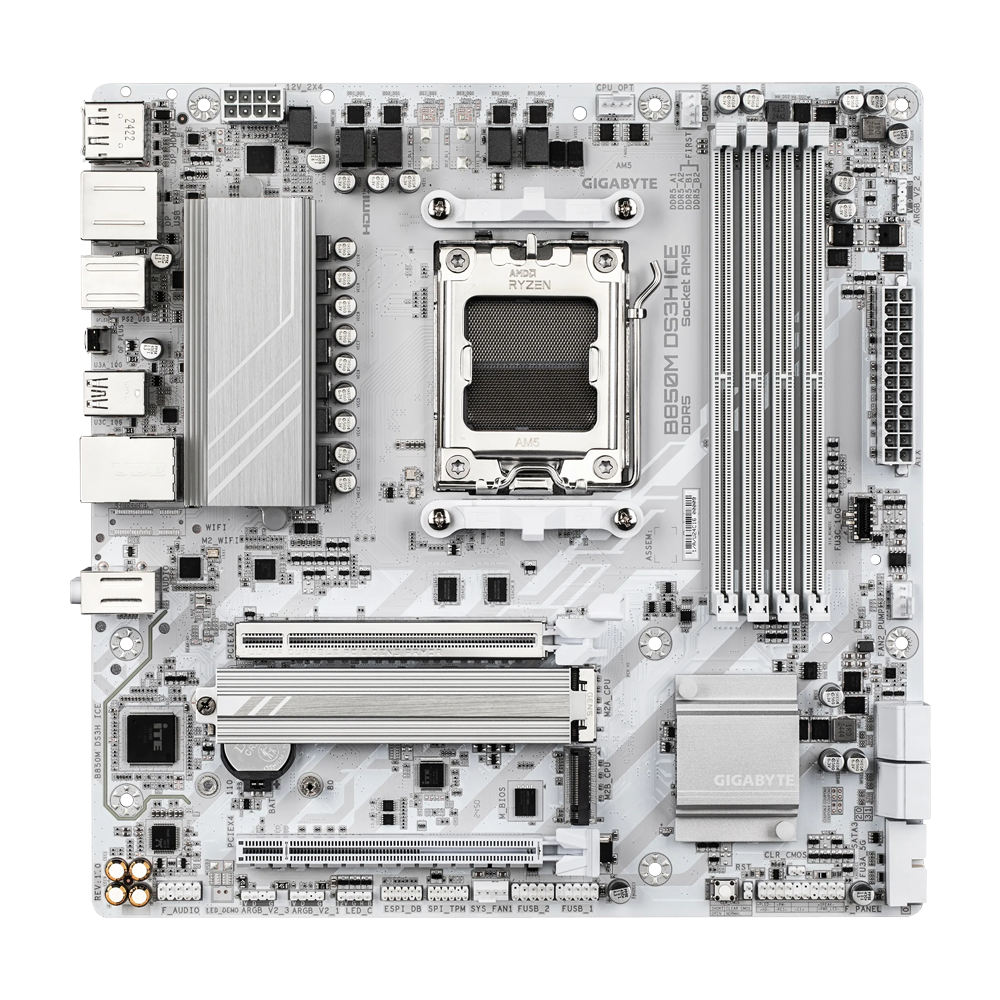 GIGABYTE B850M DS3H ICE Motherboard - DDR5 / HDMI / DisplayPort / USB- White