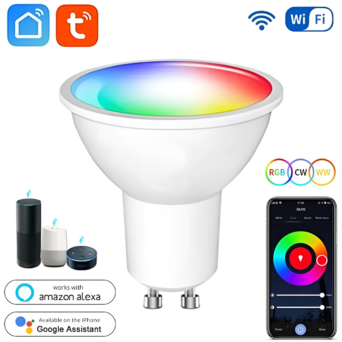 Gopeta RGB+CW Smart Wi-Fi Bulb - 2700K–6500K / 5W