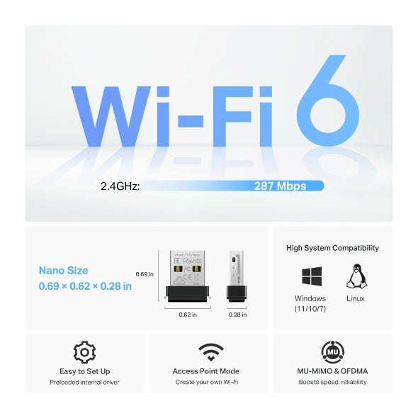 محول USB لاسلكي تي بي لينك آرتشر TX1U نانو، AX300، Wi-Fi 6