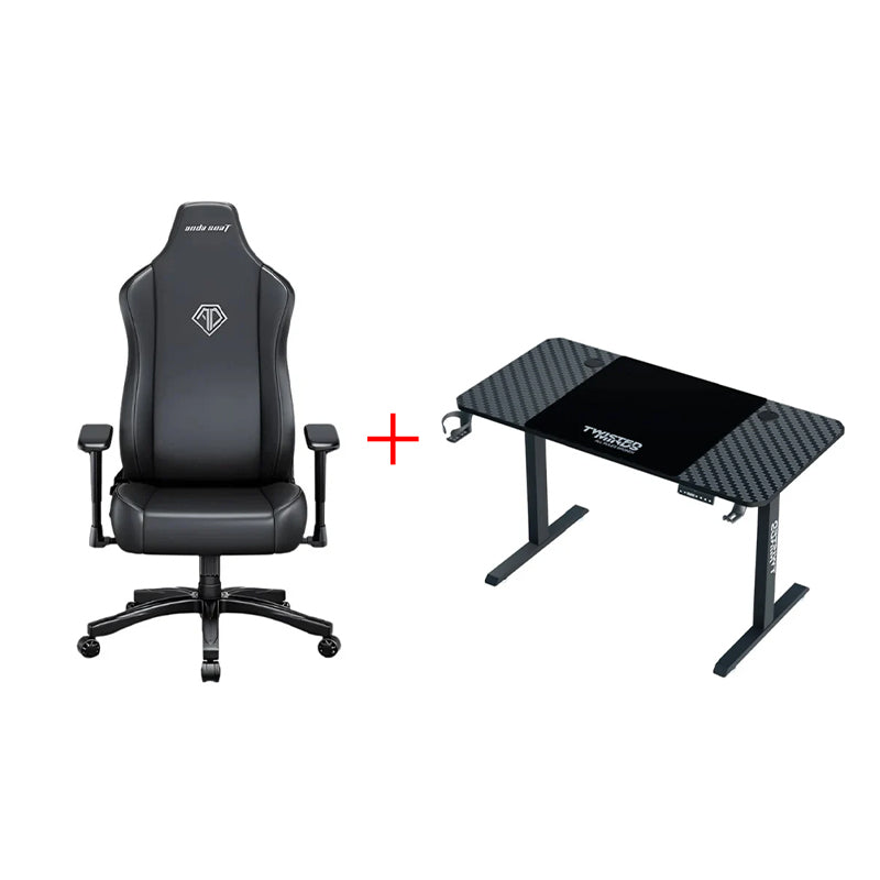 AndaSeat Novis (Large) Gaming Chair / Black + Twisted Minds Paradox Adjustable Gaming Desk / Black - Bundle Offer