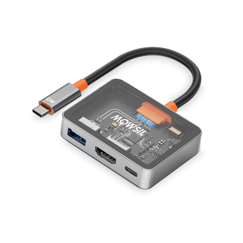 Mowsil USB-C to HDMI Multiport Adapter – 4K HDMI / USB-A 5Gbps / USB-C 100W PD / Transparent