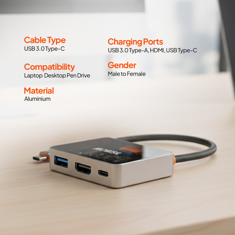 Mowsil USB-C to HDMI Multiport Adapter – 4K HDMI / USB-A 5Gbps / USB-C 100W PD / Transparent