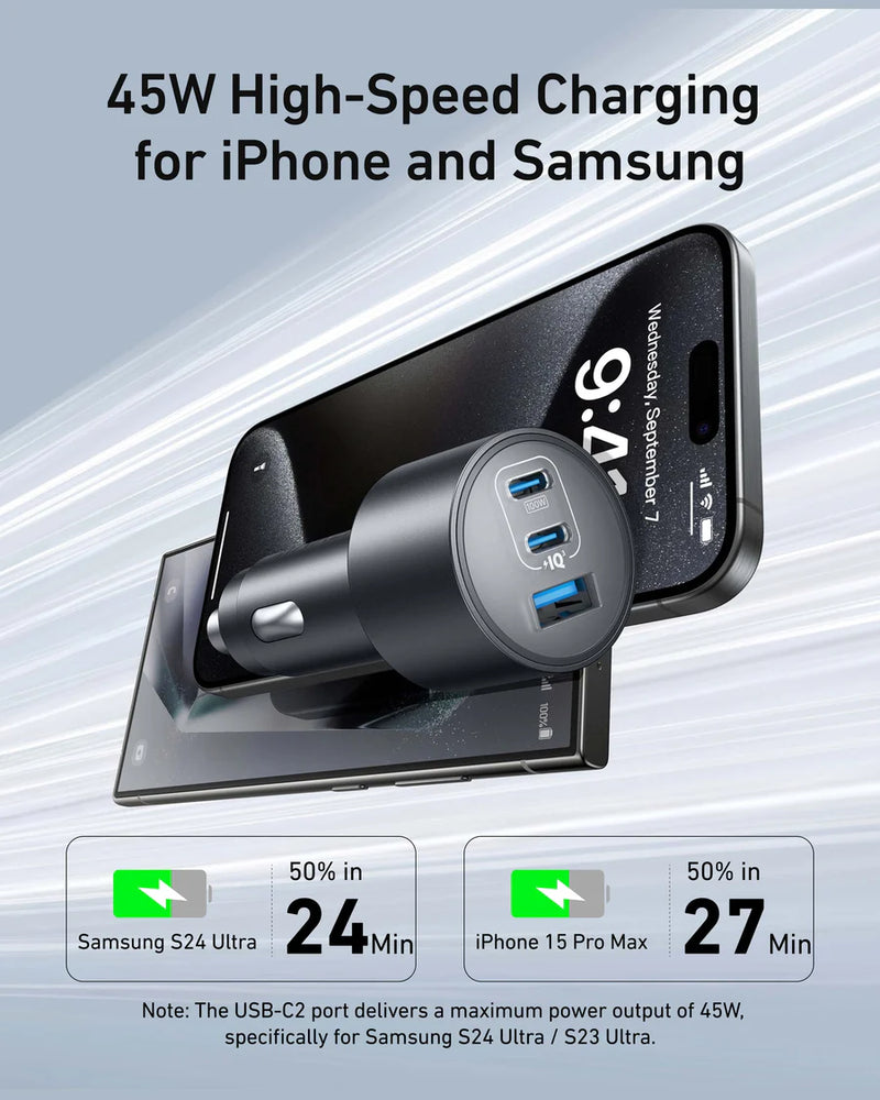 Anker Car Charger with Cable - 167.5W / USB-A / USB-C / Gray