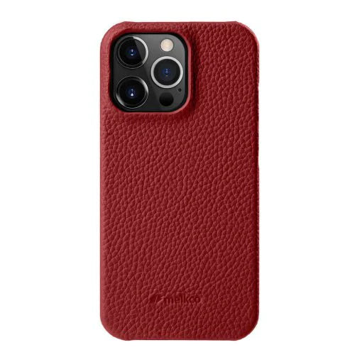 Melkco Back Snap Series Lai Chee Pattern Premium Leather Snap Cover Case - Apple iPhone 14 Pro Max / Red Accessories >