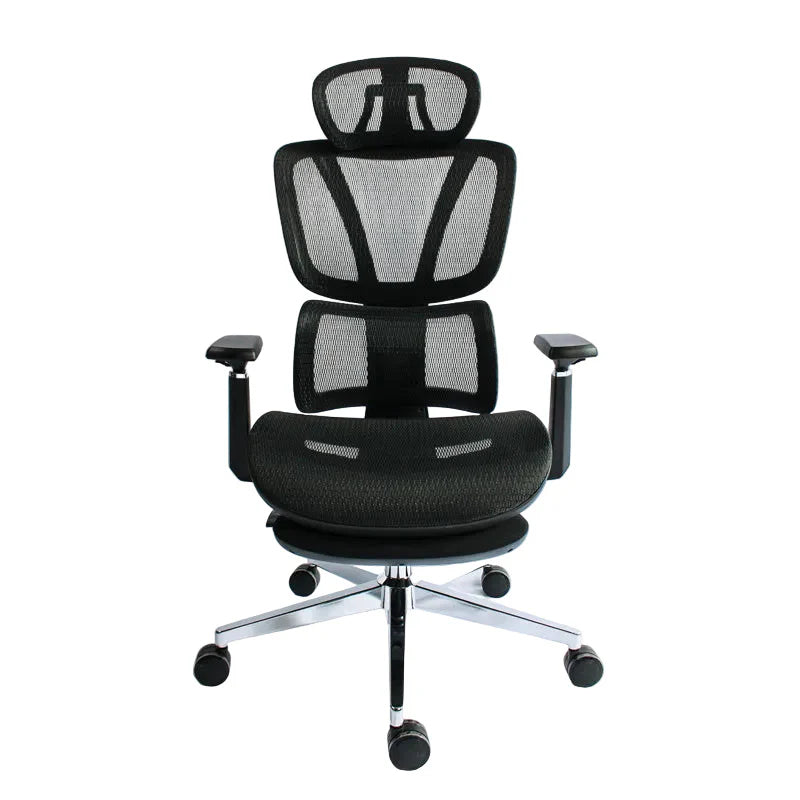 Black Bull Ergonomic Mesh Gaming & Office Chair with Footrest - Black Frame + Black Mesh