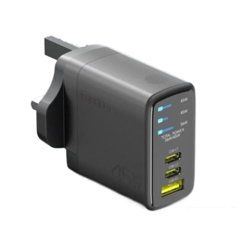 Earldom GaN Prime Safe Charger - 45W / USB-C / USB-A / Black