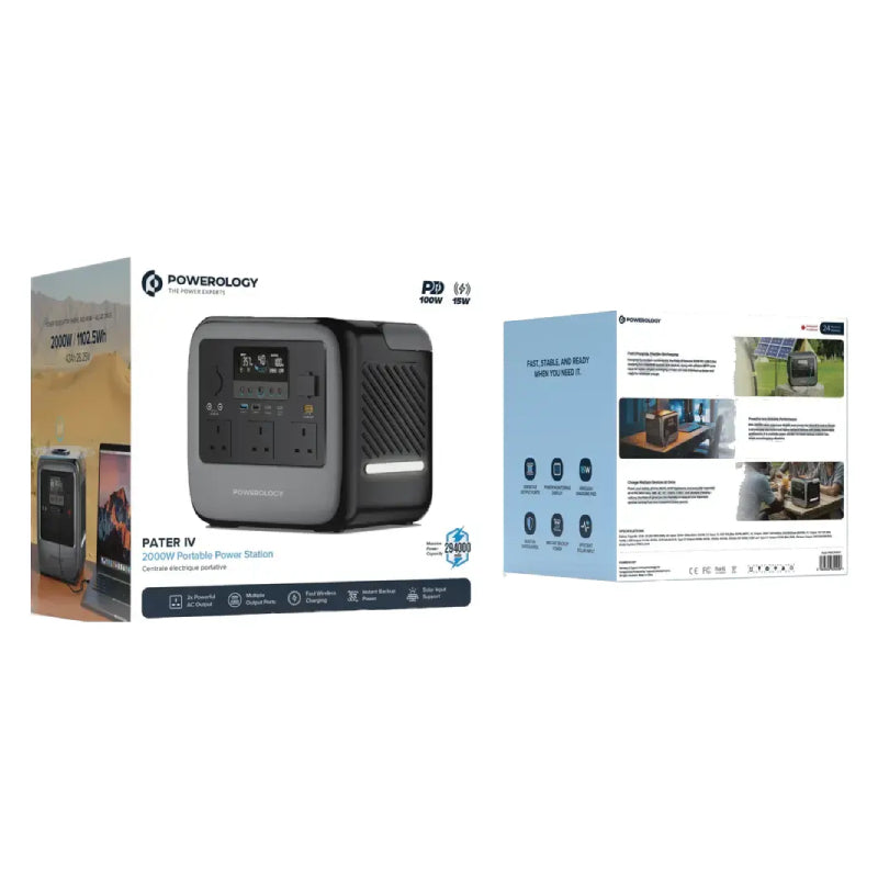 Powerology Butter IV Portable Power Station - 2000W / 1102.5Wh / USB-C / USB-A / Gray