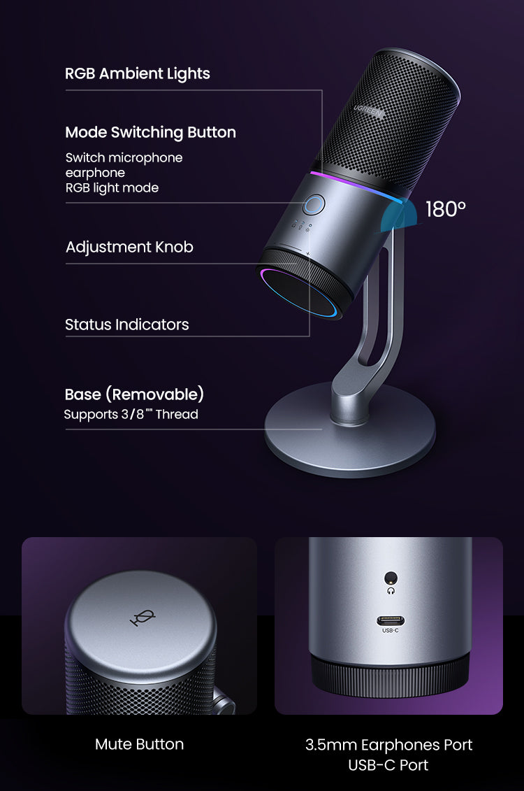 UGREEN Desktop USB-A to USB-C Microphone - Grey