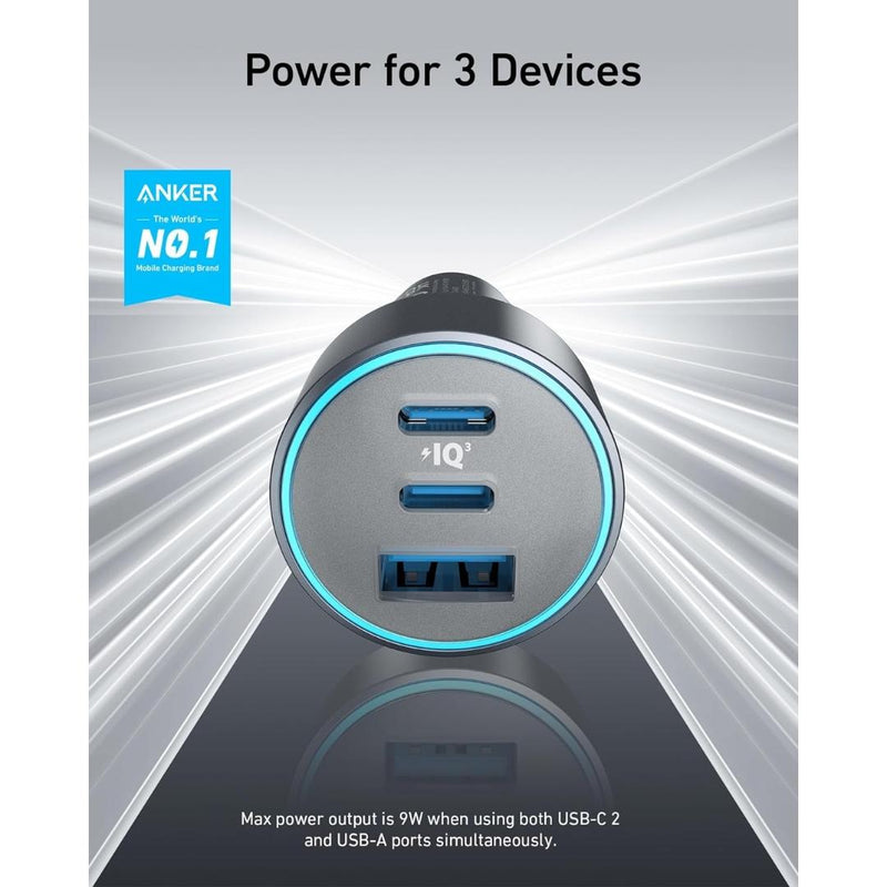 Anker 335 Car Charger with Cable - 67W / USB-A / USB-C / Black