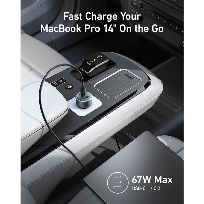 Anker 335 Car Charger with Cable - 67W / USB-A / USB-C / Black