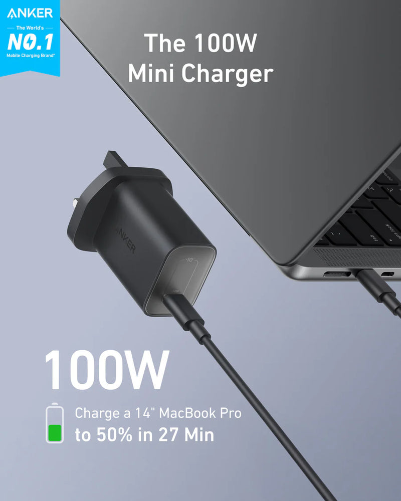 Anker Nano Charger with Cable - 100W / USB-C / 1.8 Meter / Black