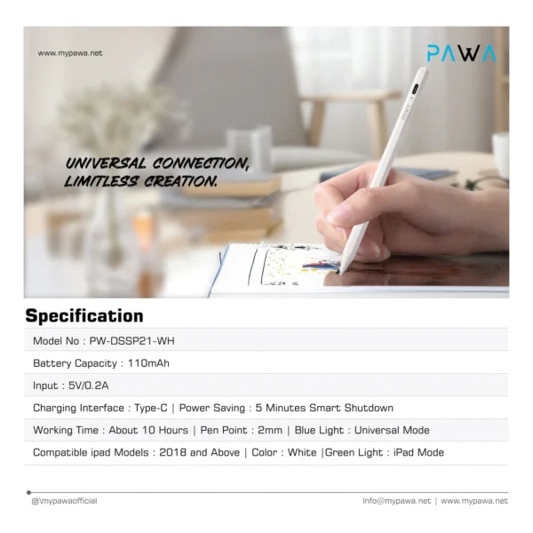 Pawa Dual System Universal Pencil With Palm Rejection - White