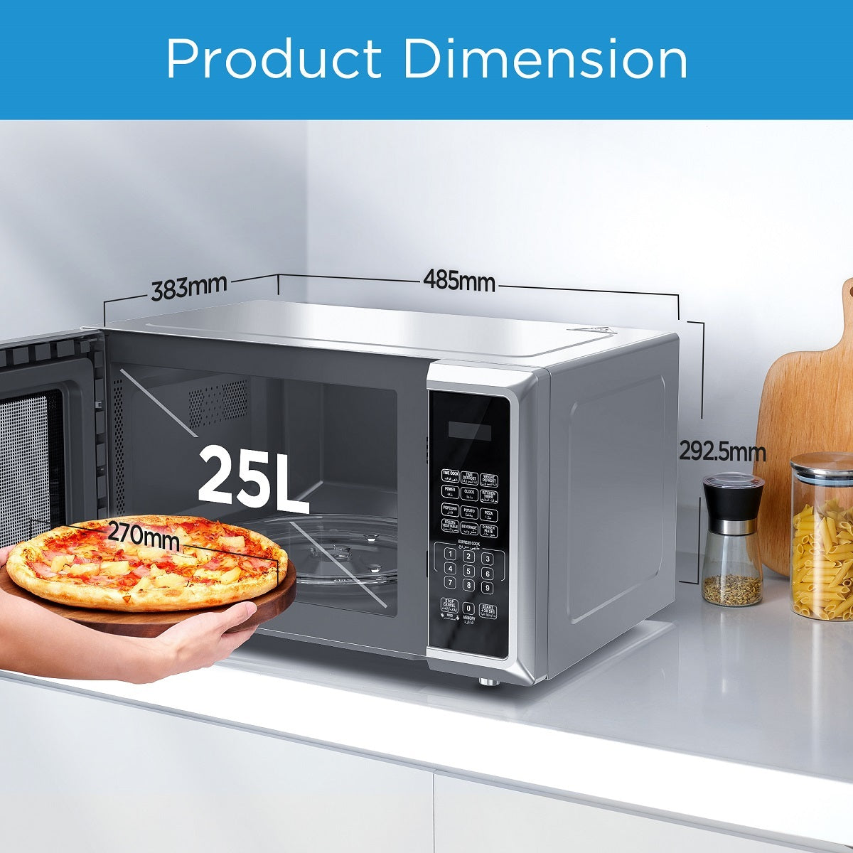 Midea Microwave Oven 25 Liters 900 Watts, Silver - EM925A2GU-SL