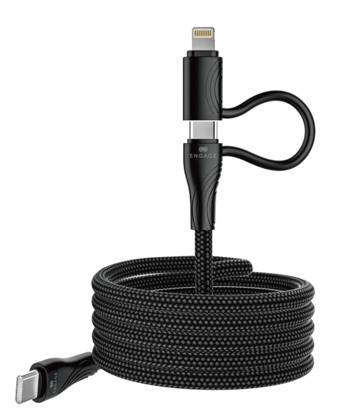 Engage Magnetic C To C Cable 60W W/Lightning Adapter(27W) (Black)(8954526522355)