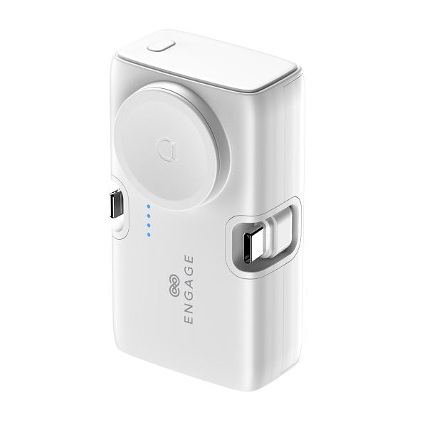 Engage Portable Dual Port Lightning/Usb-C & Watch Charging Powerbank(5000Mah)-White