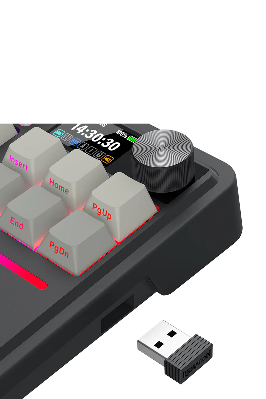 Redragon K743SP-RGB-PRO Antonium LCD Black 75% Customisable RGB Mechanical Gaming Keyboard - Grey