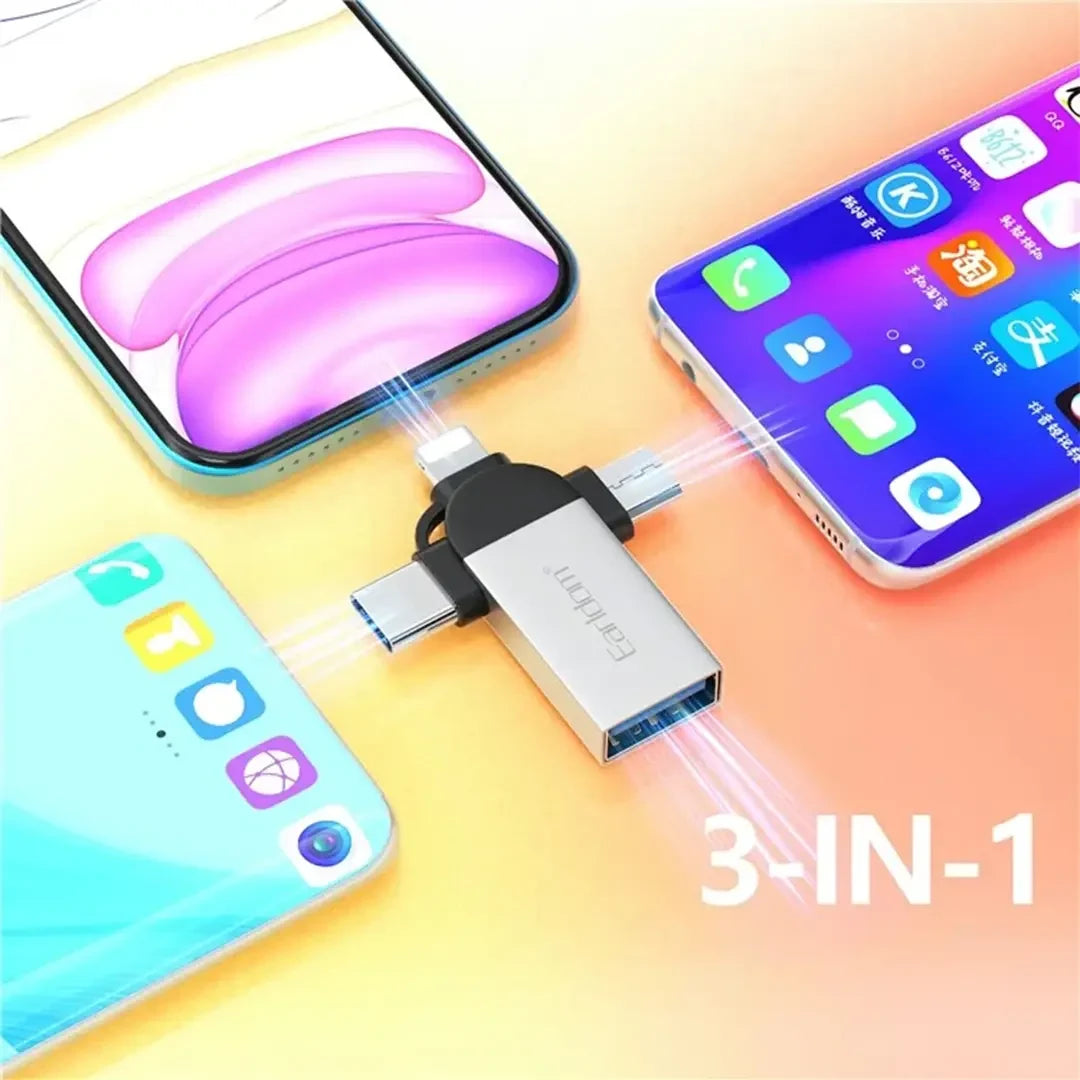 Earldom ET-OT93 3-in-1 USB 3.0 Adapter - Lightning / Type-C / Micro / Silver/Black