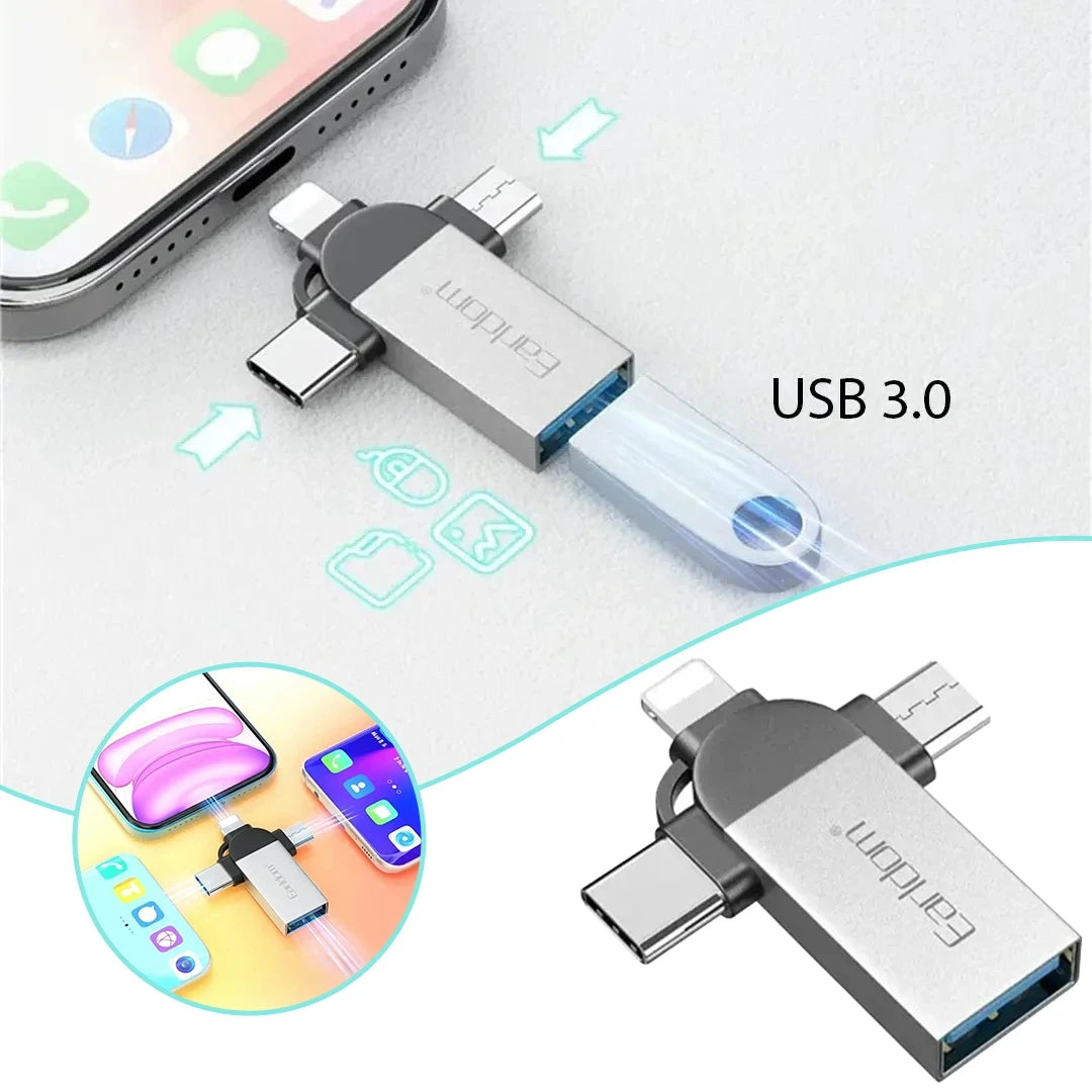 Earldom ET-OT93 3-in-1 USB 3.0 Adapter - Lightning / Type-C / Micro / Silver/Black