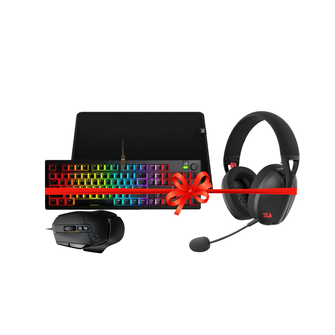Glorious GMMK 3 Wired Mechanical Gaming Keyboard - 75% Pre-Built / Arabic + Logitech G502 X Wired Gaming Mouse + Redragon Over-Ear IRE BT5.2 Wireless Gaming Headset + HyperX Pulsefire Mat Gaming Mouse Pad - Medium + Bundle Offer