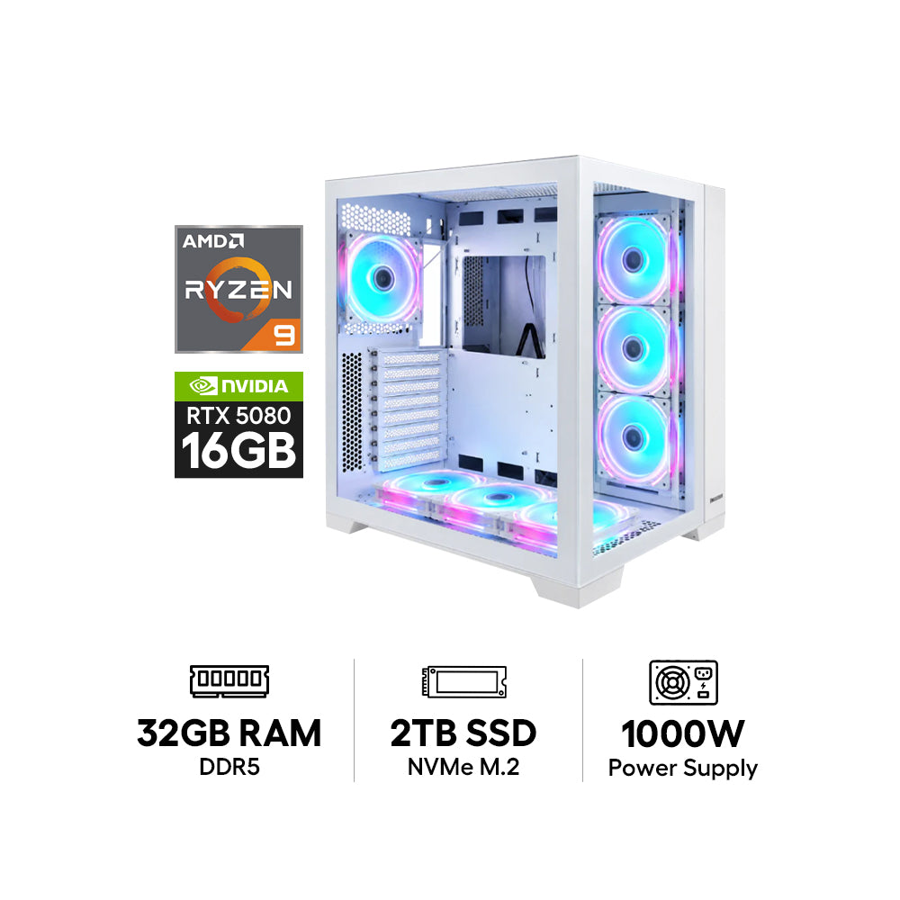 GPro Gaming PC - AMD Ryzen 9-9950X3D / X870E-Gaming Plus WiFi Motherboard / 32GB DDR5 RAM / 2TB (NVMe M.2 SSD) / NVIDIA GeForce RTX 5080 16GB Graphic Card / Win 11 Pro / 1000W Power Supply
