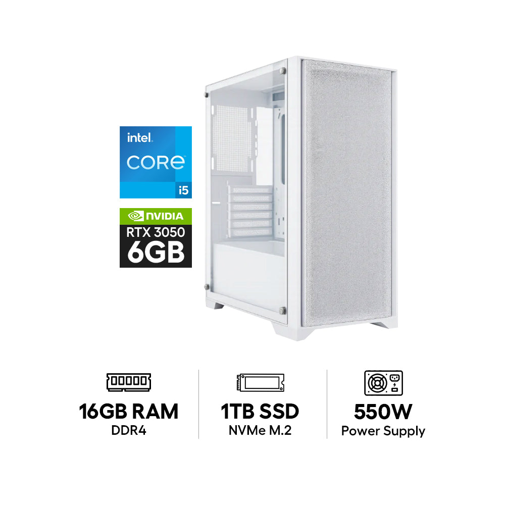 GPro Gaming PC - Intel Core i5-12400F / H610M Motherboard / 16GB DDR4 RAM / 1TB (NVMe M.2 SSD) / NVIDIA GeForce RTX 3050 6GB Graphic Card / Win 11 Pro / 550W Power Supply