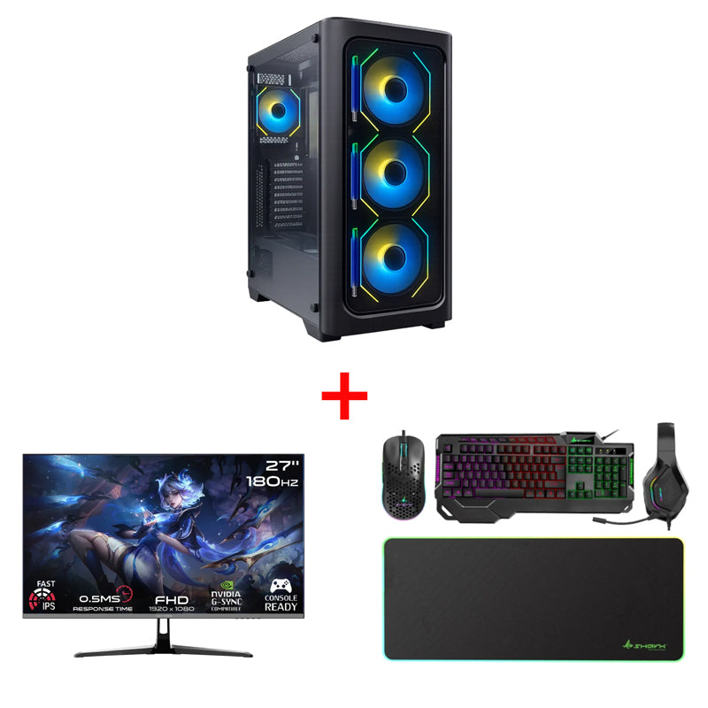 Bundle Offer - GPro Gaming PC - i7-14700F / B760 M Motherboard / 16GB DDR4 / 1TB (M.2 SSD) / RTX 5060 8GB / Win 11 Pro / 750W PS + GameOn Gaming Monitor - 27" FHD / Black + SHARX Jaws 4-in-1 Gaming Bundle (Keyboard, Mouse, RGB Gaming Headset, Mouse Pad)