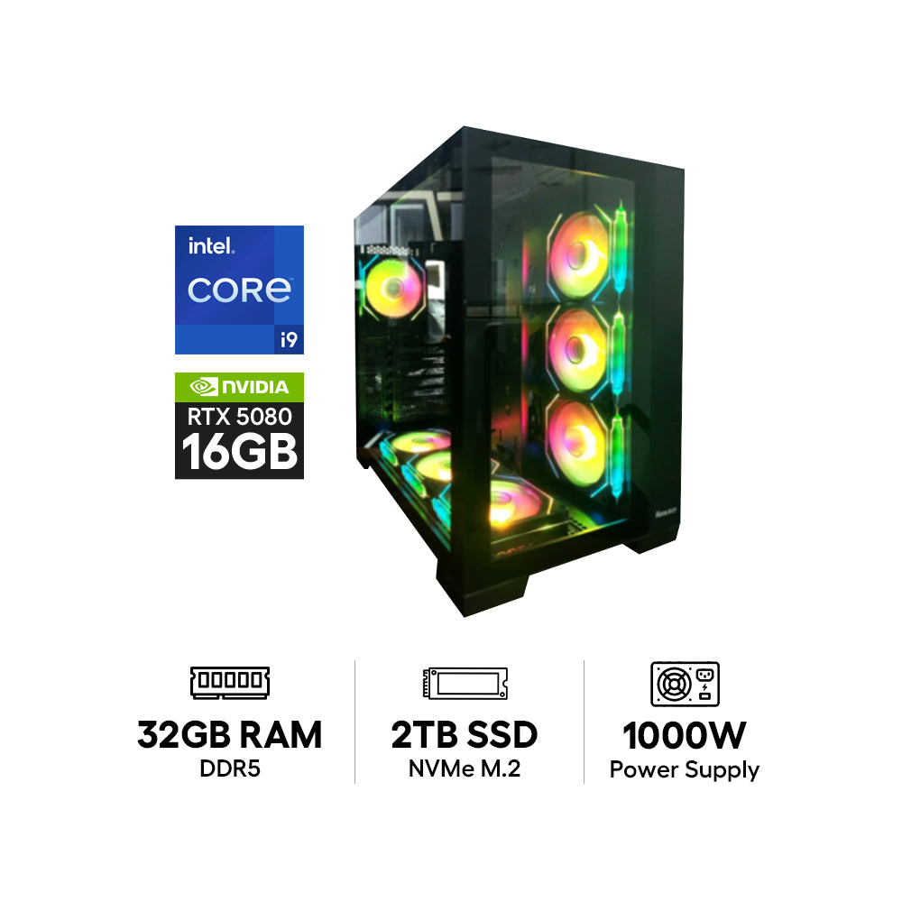GPro Gaming PC - Intel Core i9-14900K / Z790-P WIFI Motherboard / 32GB DDR5 RAM / 2TB (NVMe M.2 SSD) / NVIDIA GeForce RTX 5080 16GB Graphic Card / Win 11 Pro / 1000W Power Supply
