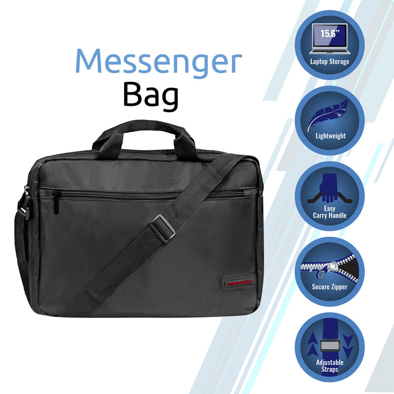 Promate Gear-MB Premium Lightweight Messenger Bag for Laptops up to 15.6” - Black