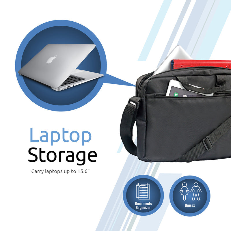 Promate Gear-MB Premium Lightweight Messenger Bag for Laptops up to 15.6” - Black