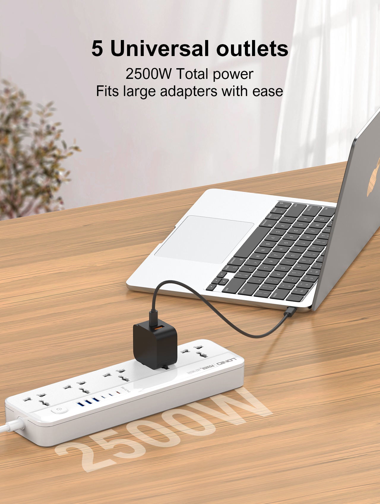 LDNIO 5 AC Outlets Universal Power Strip - USB-A / USB-C / 2 Meter / White