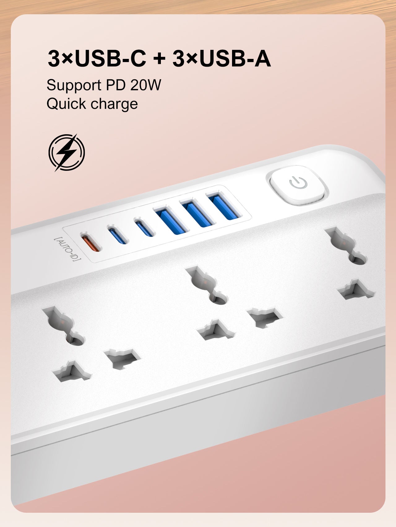 LDNIO 5 AC Outlets Universal Power Strip - USB-A / USB-C / 2 Meter / White