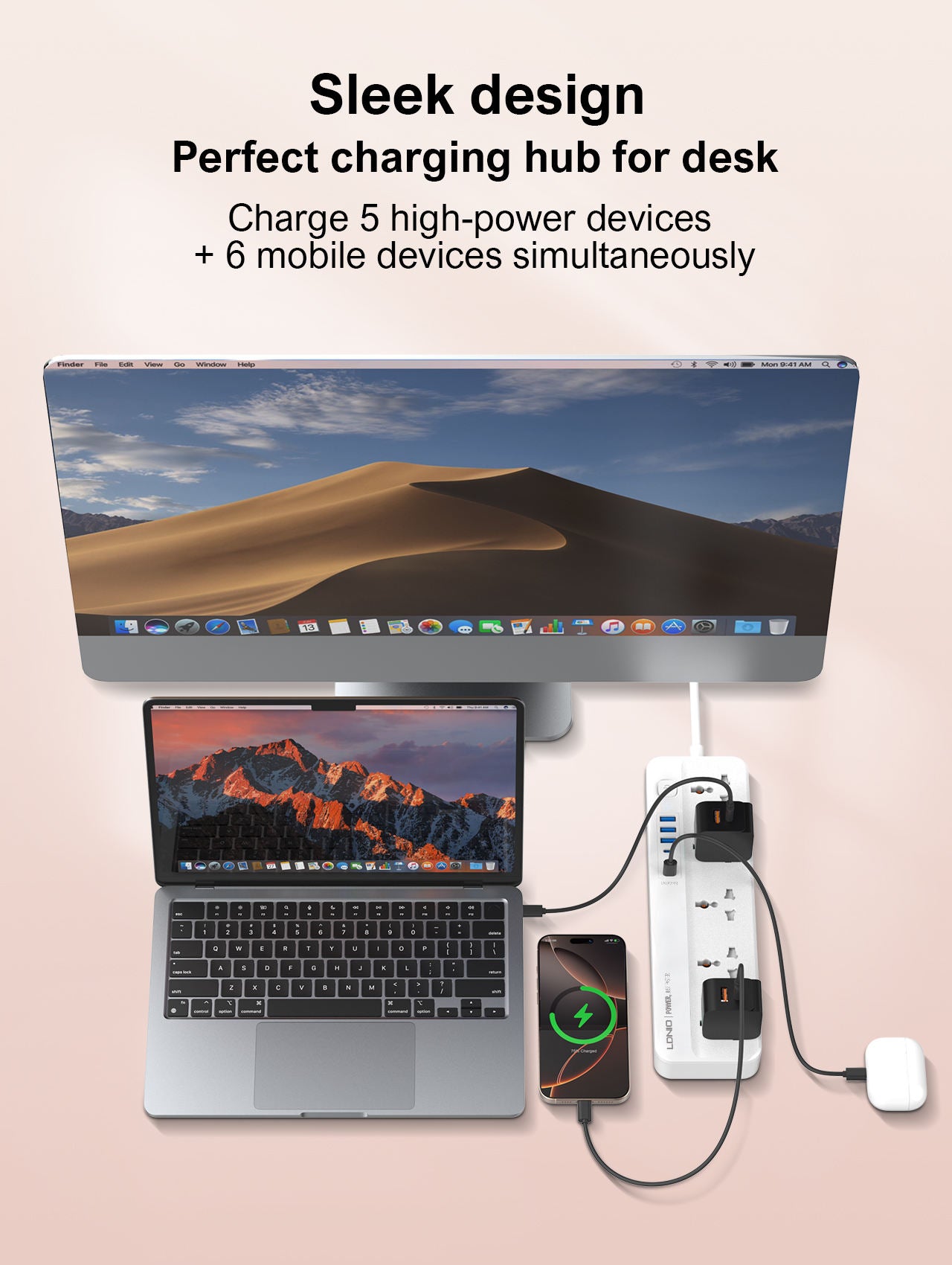 LDNIO 5 AC Outlets Universal Power Strip - USB-A / USB-C / 2 Meter / White