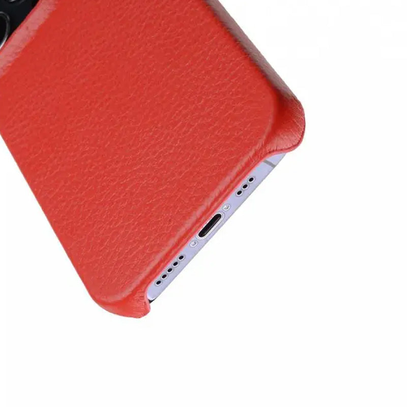 Melkco Back Snap Series Lai Chee Pattern Premium Leather Snap Cover Case - Apple iPhone 12 Pro Max / Red Accessories >