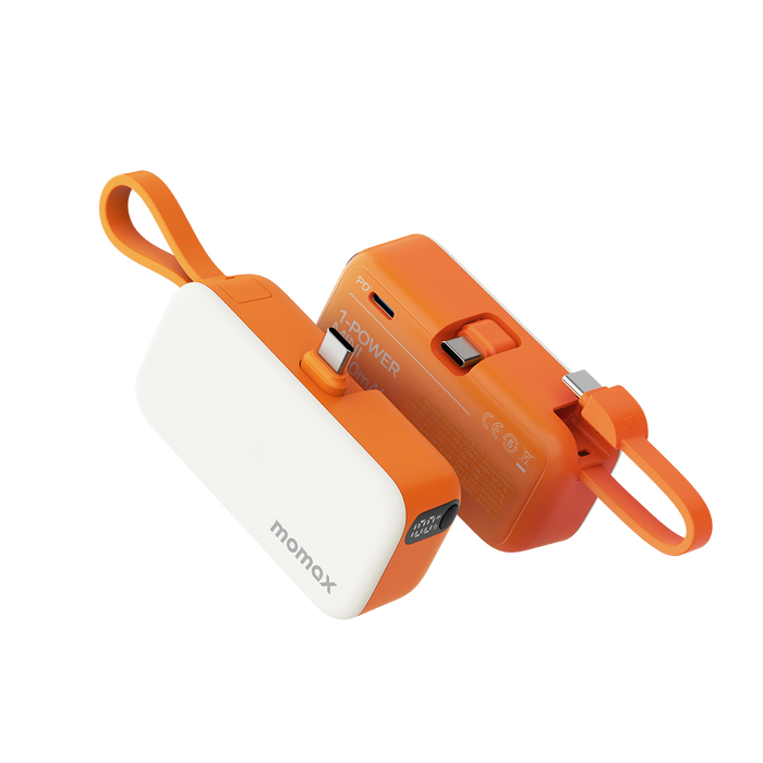 MOMAX 3-in-1 Mini Power Bank - 5000mAh / 20W / USB-C / Orange