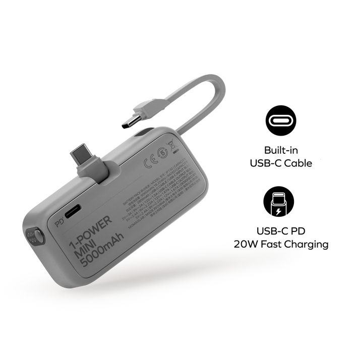 MOMAX 3-in-1 Mini Power Bank - 5000mAh / 20W / USB-C / Orange