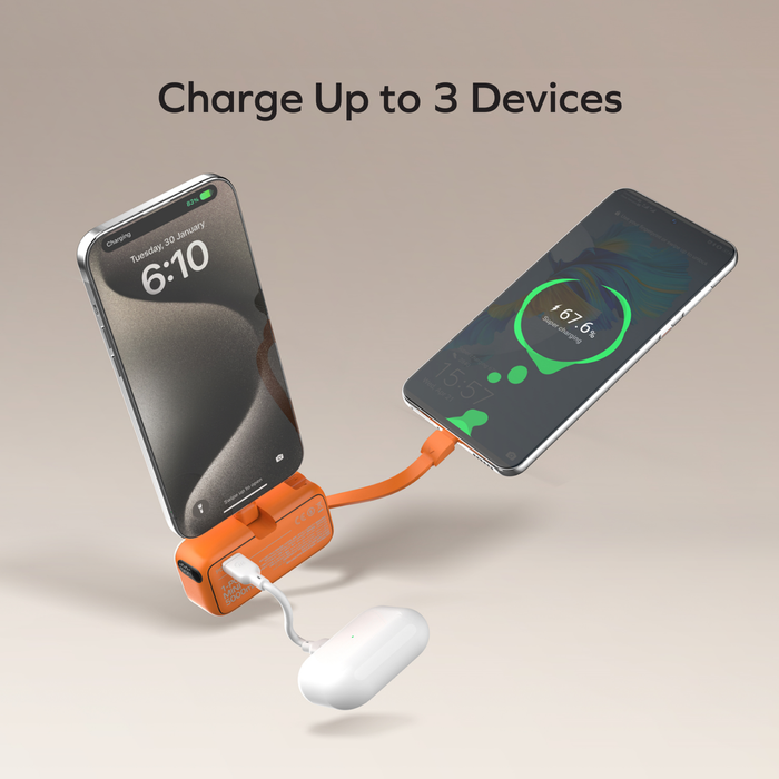 MOMAX 3-in-1 Mini Power Bank - 5000mAh / 20W / USB-C / Orange