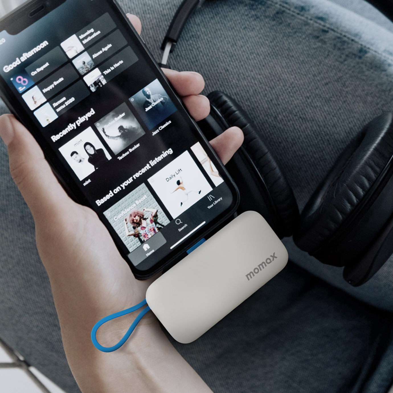 MOMAX 3-in-1 Mini Power Bank - 5000mAh / 20W / USB-C / Azure Blue