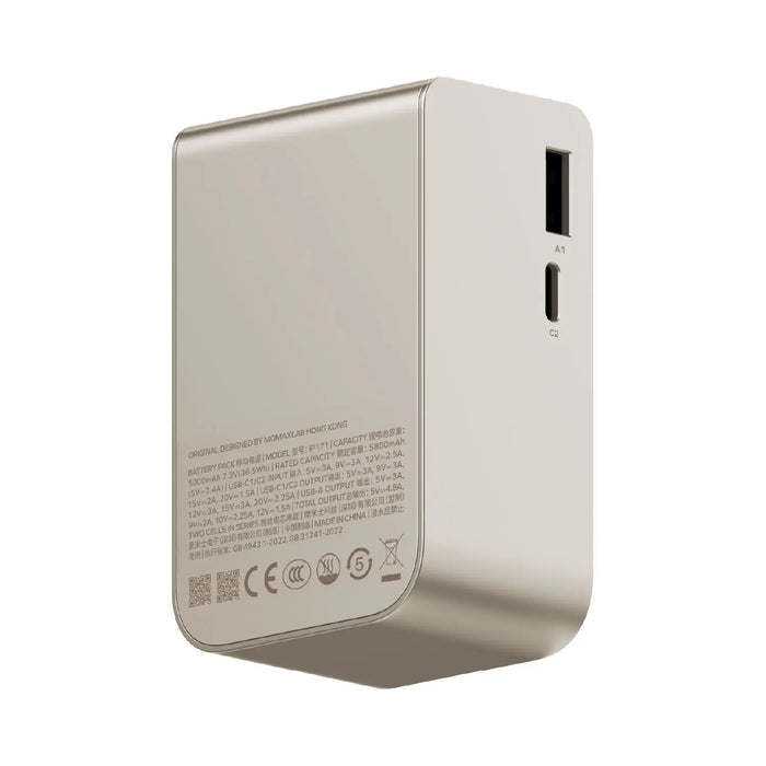 MOMAX 1-Pac Pass Mini⁺2-in-1 Power Bank With Built-In Cable - 10000mAh / 45W /USB-C / USB-A / Titanium