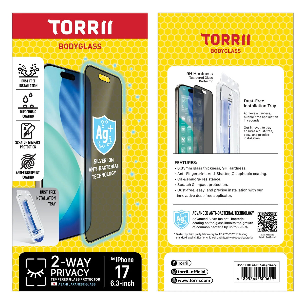 Torrii BODYGLASS Screen Protector for Apple iPhone 17 (6.3”) - Privacy