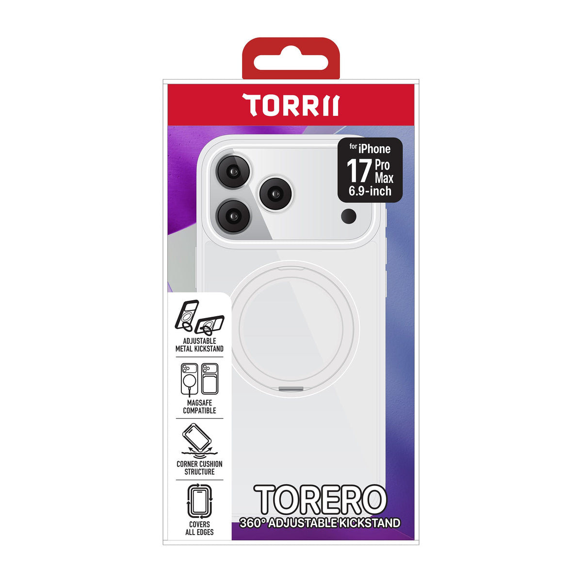 Torrii TORERO MagSafe Stand Case for Apple iPhone 17 Pro Max (6.9”) - Clear