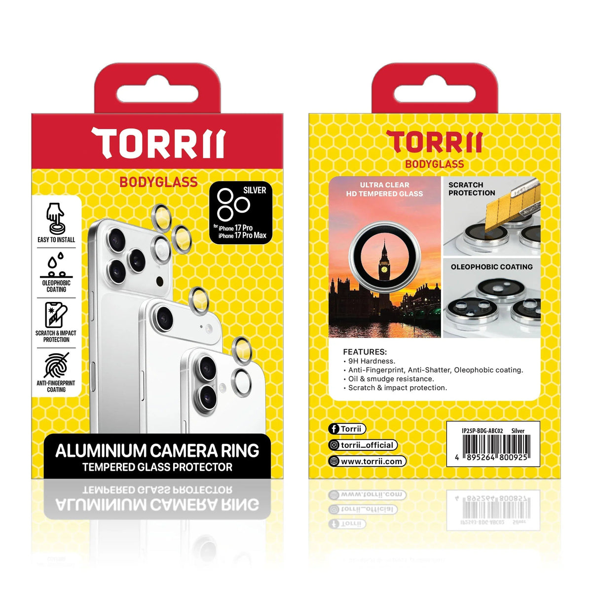 Torrii BODYGLASS Aluminium Camera Ring for Apple iPhone 17 Pro / iPhone 17 Pro Max - Silver