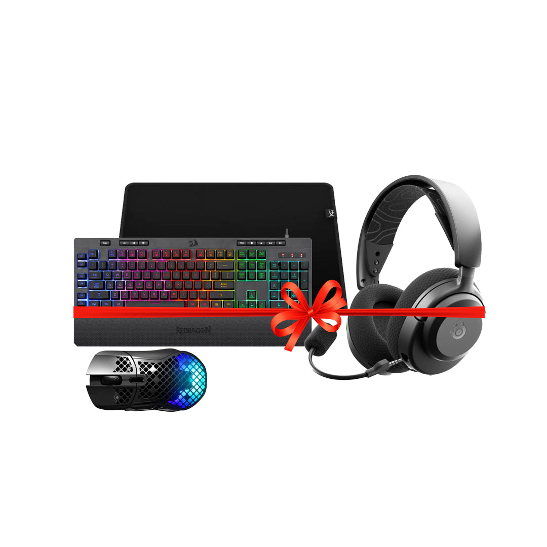 SteelSeries Aerox 5 Gaming Mouse - Wireless / 9 Buttons + SteelSeries Arctis Nova 3 Wireless Gaming Headphone + Redragon SHIVA K512 Membrane Gaming Keyboard + HyperX Pulsefire Mat Gaming Mouse Pad - Medium - Bundle Offer