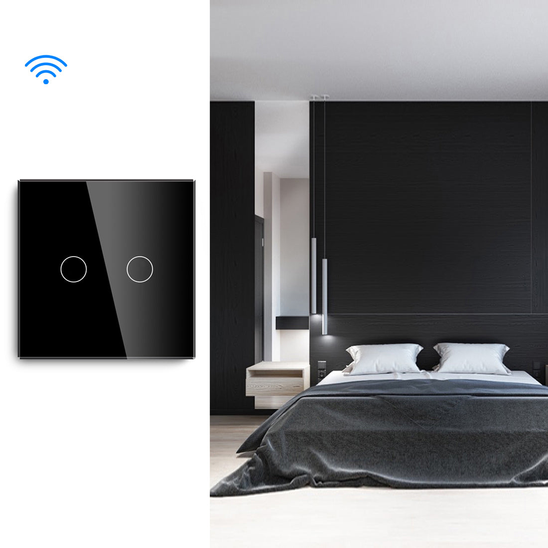 Gopeta 2-Gang Smart Wi-Fi Touch Switch with Glass Panel - Black