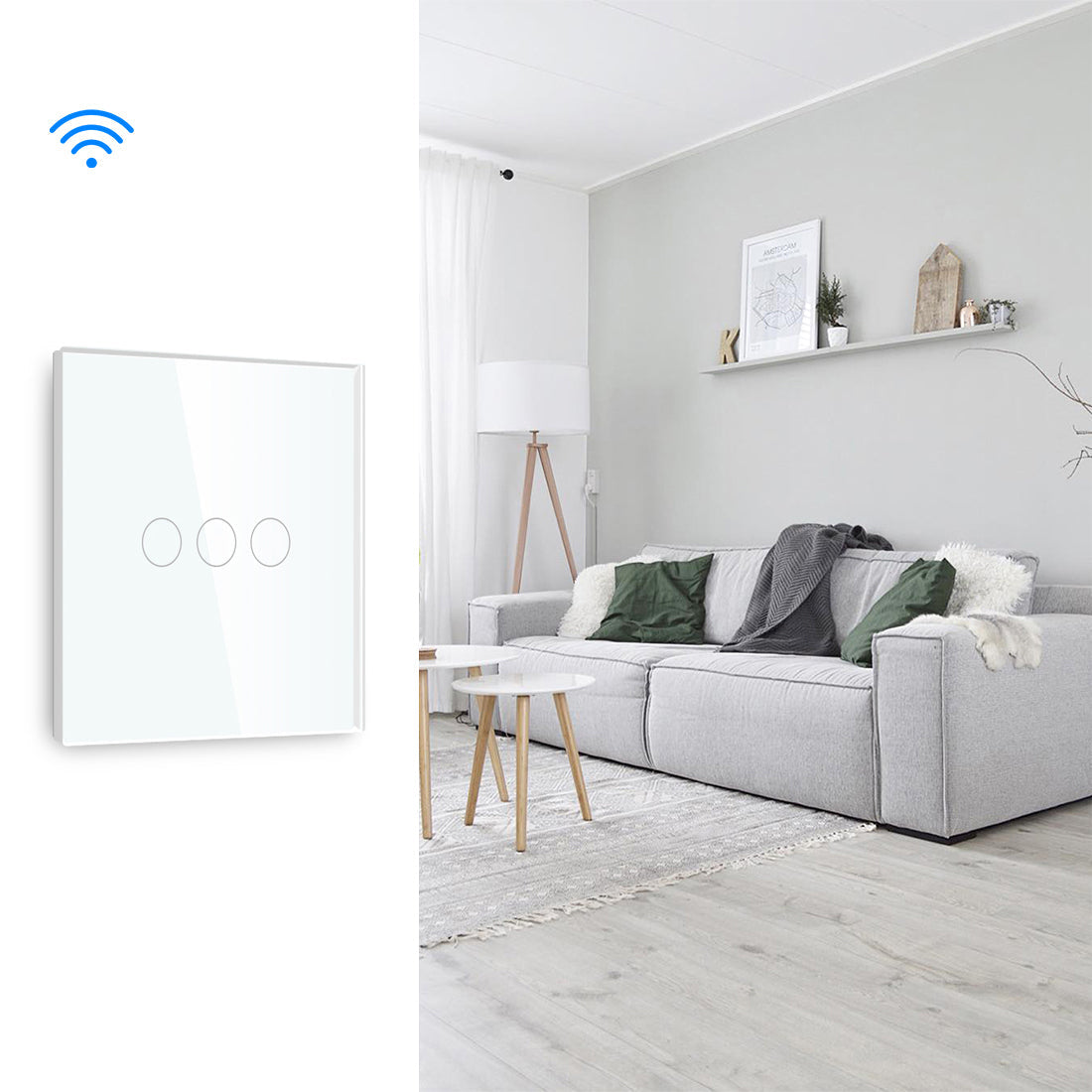 Gopeta 3-Gang Smart Wi-Fi Touch Switch with Glass Panel - White